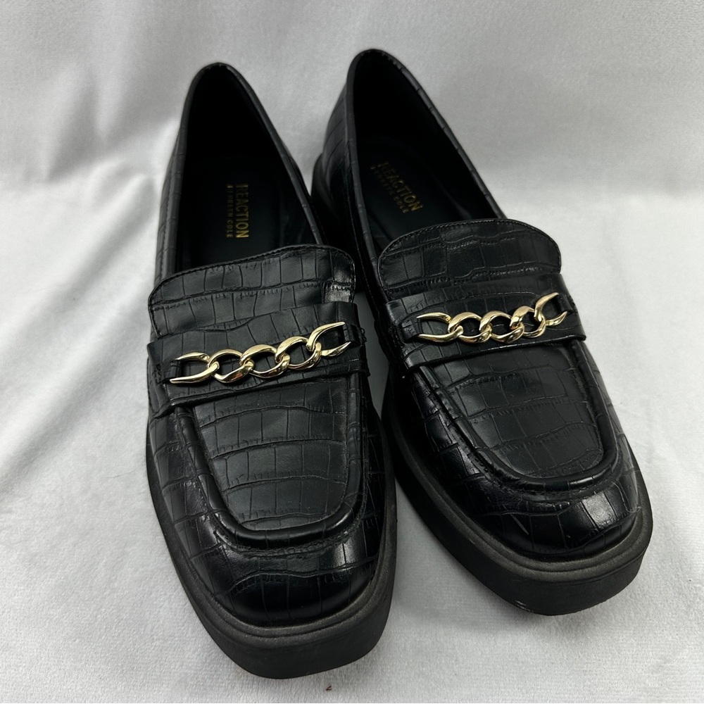 Reaction Kenneth Cole Sienna Lug Loafer Gold Chain Business Work Womens Platform